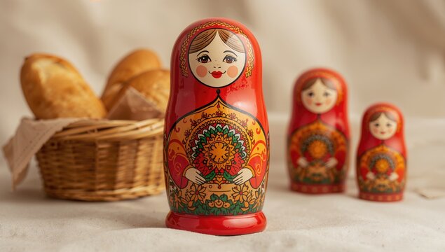Matryoshka dolls depicting a woman and girl, symbolizing family connection and gift-giving