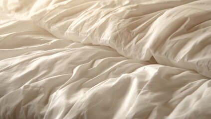 Obraz premium Surface creases of white hotel bedding, texture for editorial backgrounds