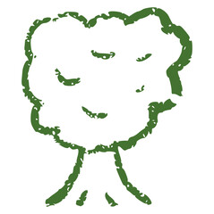 Hand Drawn Green Tree Doodle Icon: Simple Grunge Sketch Style Nature Element, Childlike Crayon Outline Vector Art with Rough Texture, Environment and Ecology Symbol