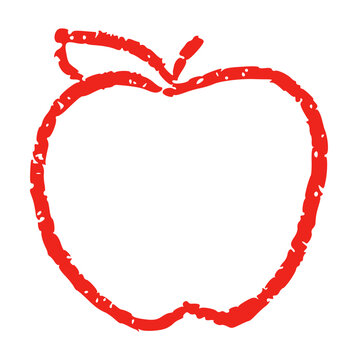 Hand Drawn Red Apple Outline Doodle Vector: Simple Crayon Grunge Sketch Style Fruit Icon, Childlike Food Element with Rough Texture, Healthy Eating and Education Symbol