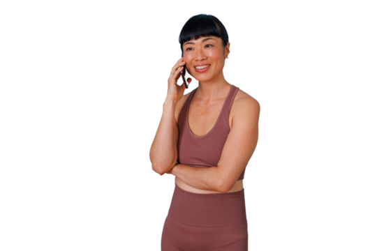 Confident mature businesswoman using digital tablet, engaging with technology, professional curly haired woman, transparent background