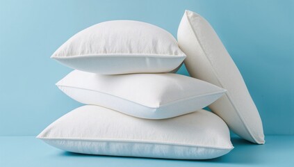 Orthopedic pillows made of memory foam on a blue backdrop, promoting spinal alignment
