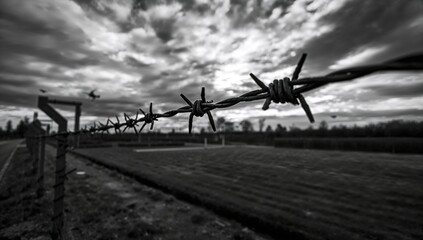 Security with a Barbed Wire Barrier, safety measure against intrusion