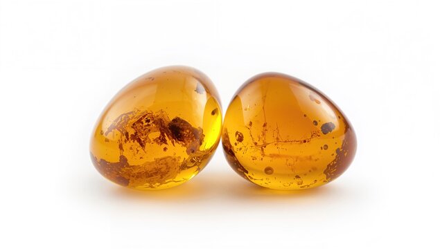 Transparent yellow amber with inclusions on a white background, suitable for jewelry design