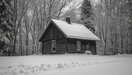 Cabin Blanketed in Snow, Seasonal Change