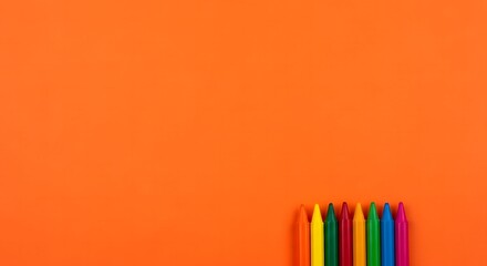 Back to school, Colorful Crayons on Orange Background School Supplies and Creati