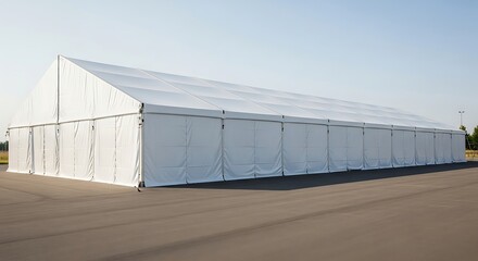 Large white event tent on a paved surface.
