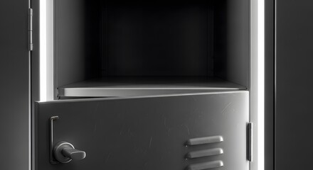 Fototapeta premium Back to school, Opened Metal Locker in Minimalist Style with Light Strips, Stora