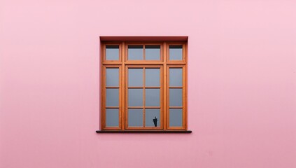 Wooden windows paired with a pink wall, adding a unique aesthetic appeal