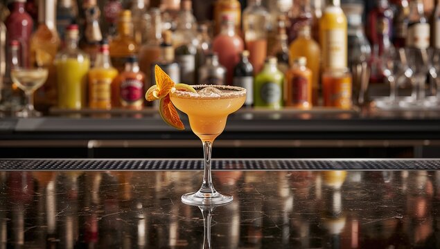 Margreta cocktail drink background with vibrant fruit elements, highlighting refreshing beverage options