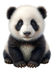 Fototapeta premium Adorable baby panda sitting and looking forward, isolated on transparent background