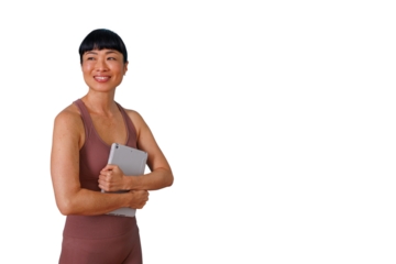 Happy woman holding colorful shopping bags after successful retail therapy, enjoying consumerism on transparent background