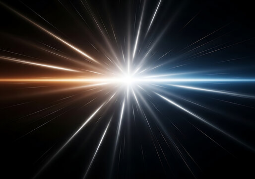 Dynamic burst of vibrant light energy radiating outwards, symbolizing innovation, speed, and breakthrough moments in a modern, abstract space