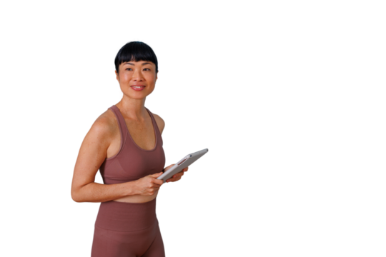 Professional businesswoman presenting and explaining, using a laptop and gesturing with a finger on a transparent background - Powered by Adobe
