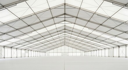 Spacious Event Tent Interior with Steel Frame and White Canvas.