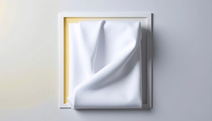 Minimalist White Fabric in Square Frame on Light Background.