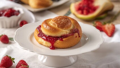 Raspberry vanilla cream-filled pastry arranged on a serving dish, a delightful treat for gatherings