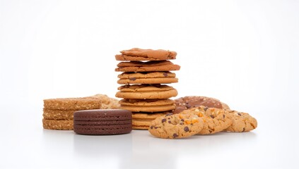 Stack of cookies alongside rusks on a white surface, fiber-dense choice