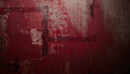 Red wall with blood splatter and grunge pattern, suitable for Halloween-themed design