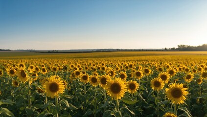 Fototapeta premium Sunflower field in Nebraska, vibrant blooms, summer warmth, natural beauty, seasonal change