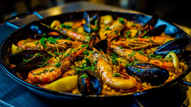 Seafood paella shellfish cooking food dish meal entree gourmet spices herbs flavor culinary seafoam sea food sea shells sea creatures sea life sea dish - Powered by Adobe