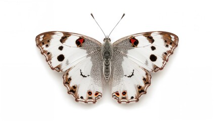 The Apollo butterfly (Parnassius apollo) displayed against a white background, showcasing its delicate features, seasonal change