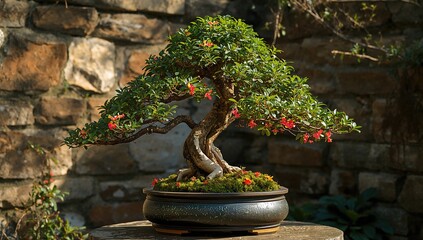 Outdoor Bonsai Tree in a Pot, preservation of unique plant forms