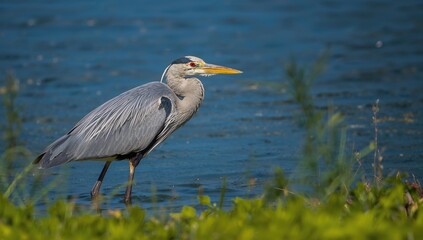 Yellow Crowned Night Heron by a river, showcasing its natural habitat and vibrant colors