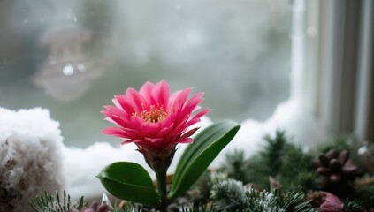 Pink Christmas cactus flower, Schlumbergera variety, showcasing seasonal beauty, winter celebration