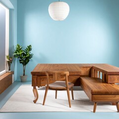 Modern Home Office with Wooden Desk and Chair in a Bright Room.