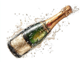 Celebratory champagne bottle opening festive party clipart illustration sparkling environment dynamic viewpoint