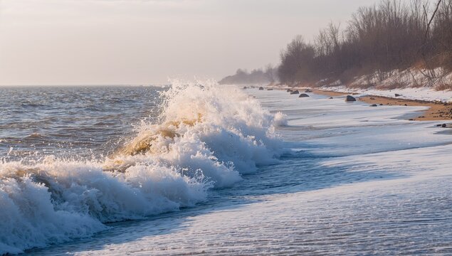 Waves on Lake Erie during February, seasonal change