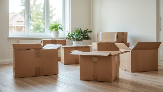 Moving boxes in a new residence, transition period,