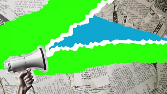 Scattered newspapers with green screen and white space for text replacement