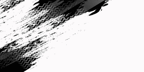 Tire tread marks, wheel textures, tire marks - car racing, motocross, drift, rally, off-road and others. Vector black isolated texture in grunge style