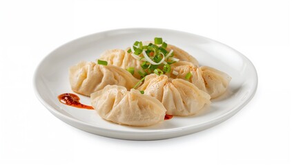 Sichuan Dumplings Served on a White Plate Featuring Spicy Flavors, A Protein-Rich Meal