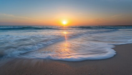 Moving waves at the beach with a long exposure effect, ideal for relaxation and calmness