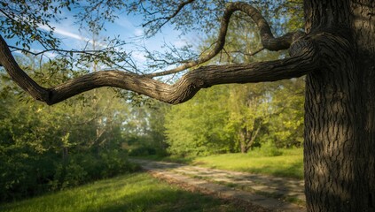 Fototapeta premium Tree branch in a natural park setting, ideal backdrop for editorial content