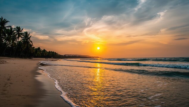 Sunset view over a beach landscape, highlighting the beauty of nature's transition, seasonal change