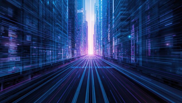 Contemporary urban landscape with sunlight streaming, focus on connectivity and progress