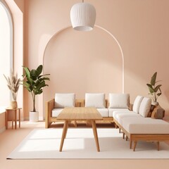 Modern Minimalist Living Room Interior Design with Natural Light and Neutral Tones.