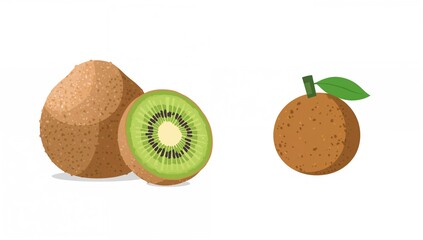 Obraz premium Whole and half kiwi fruit showcasing vibrant green flesh, fiber-dense choice