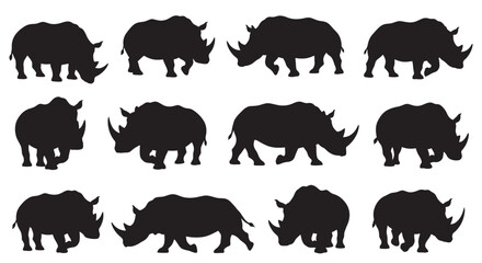 Collection of Silhouette Images of Rhinoceroses in Various Poses