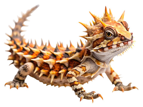 Thorny devil lizard moloch horridus isolated on transparent background, a unique reptile native to australia with a spiky appearance and intricate patterns