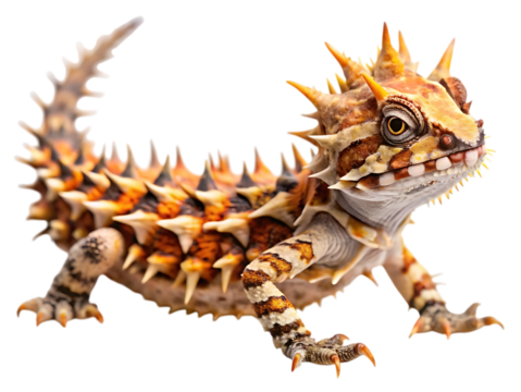Thorny devil lizard moloch horridus isolated on transparent background, a unique reptile native to australia with a spiky appearance and intricate patterns