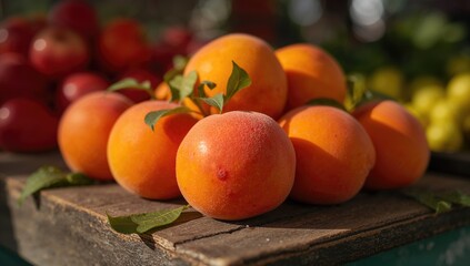 Close-up of ripe apricots at a market, showcasing seasonal produce benefits