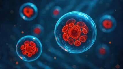 Molecular Drug Delivery System: Transparent spherical nanoparticles containing red therapeutic agents suspended