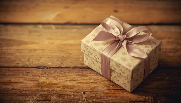 Vintage-style image of a gift box placed on wood, ideal for seasonal celebration