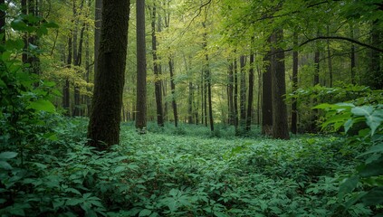 Obraz premium Images showcasing the allure of a rain-soaked forest, highlighting seasonal change