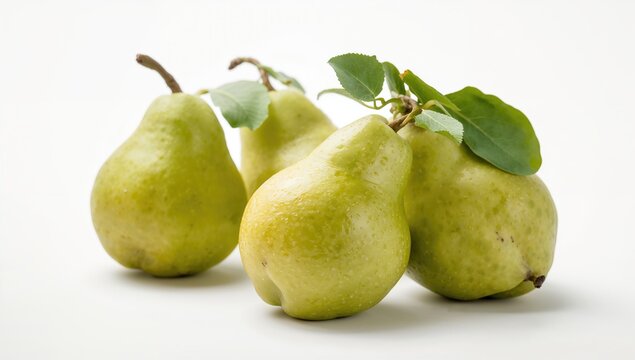 Ripe green pears set against a white background, fiber-dense choice